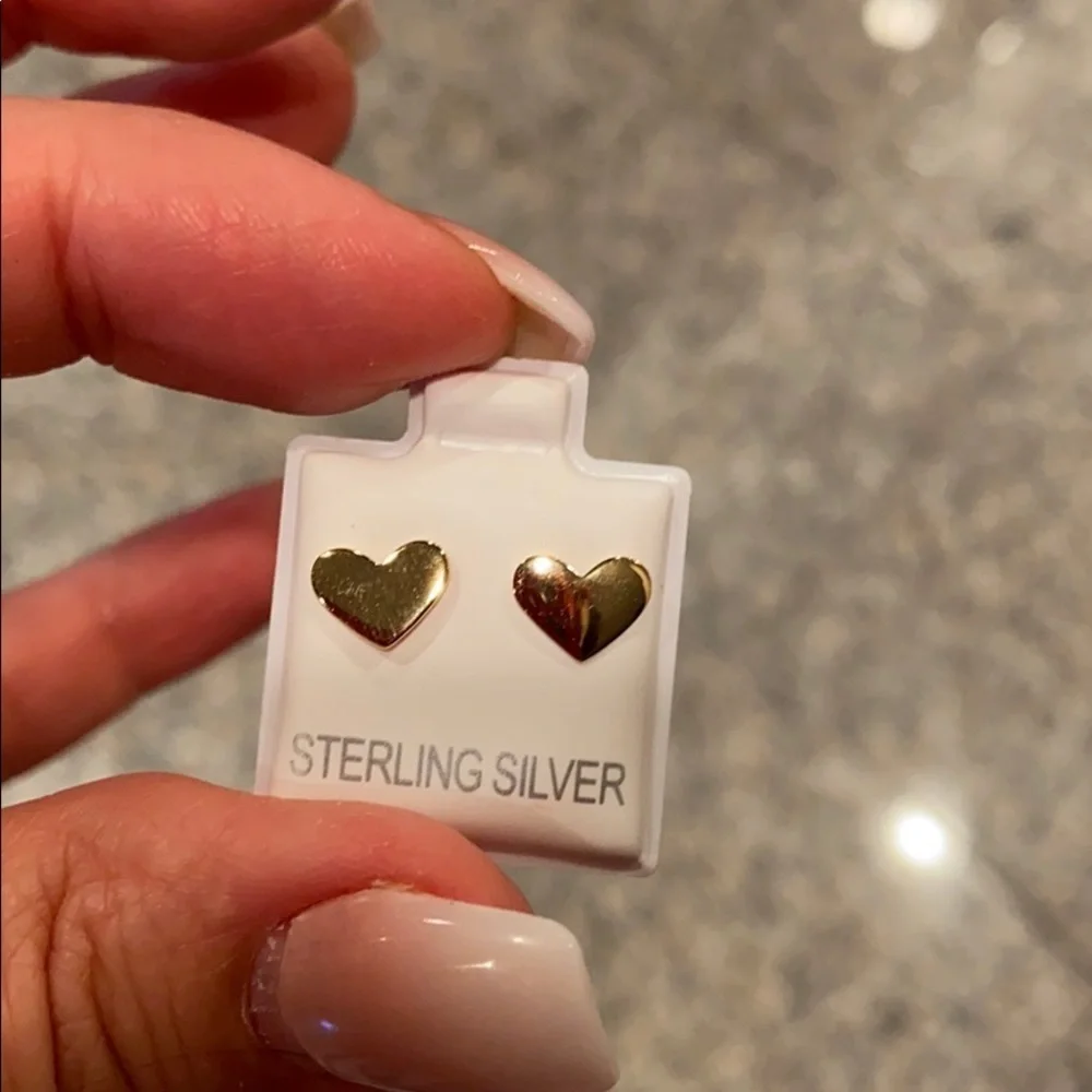 New Gold Plated Brass Heart Earrings